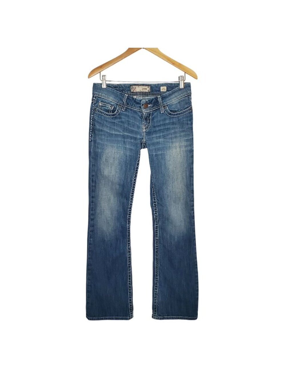 BKE Stella Women's Flare Jeans 27L Distressed Medium Wash Denim